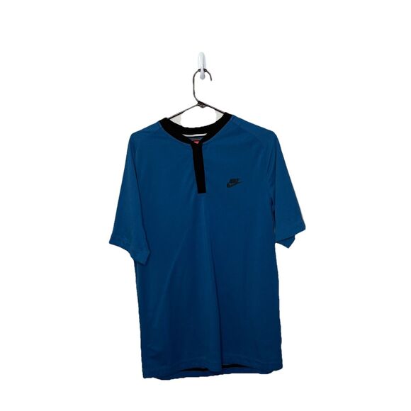 Nike Blue Cotton Blend 1/2 Button Short Sleeve Fitted Polo Shirt Size Large Mens - Picture 1 of 7
